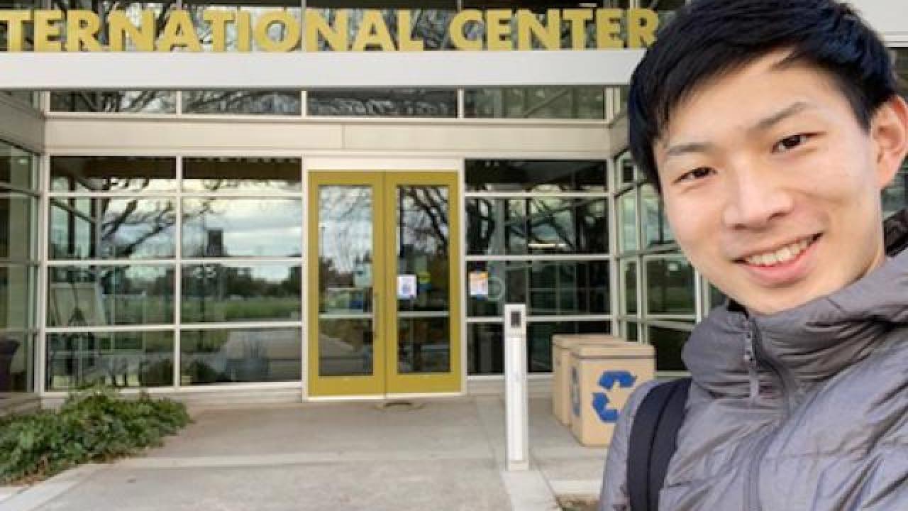 international student Ryotaro Okada outside the UC Davis International Center