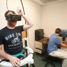 student wears virtual reality headset